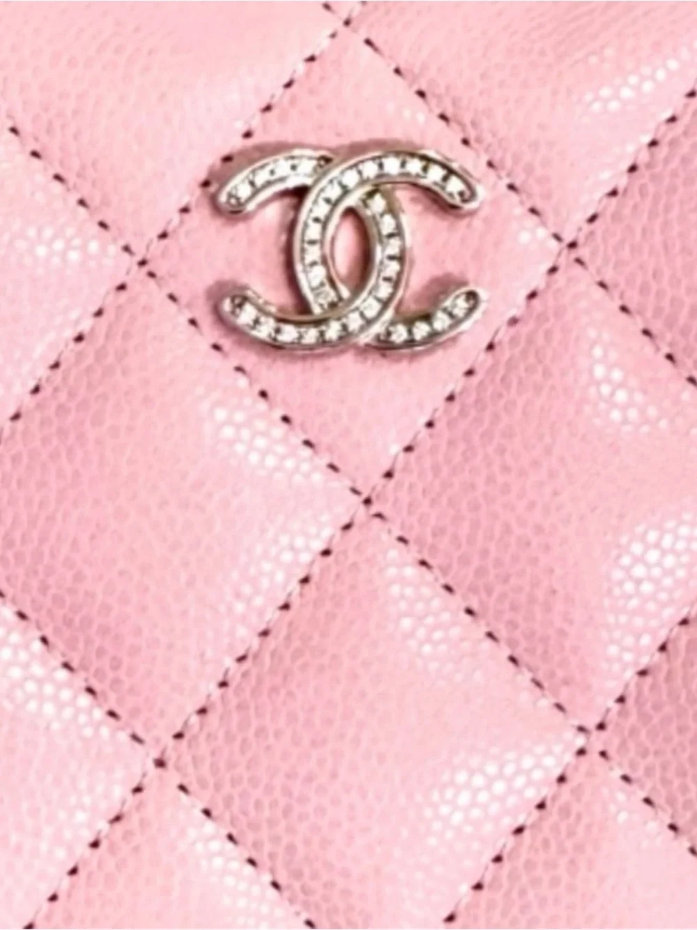 🆕💗CHANEL Grained Calfskin (CAVIAR) Zipped Coin Purse Strass CC Logo GHW • PINK